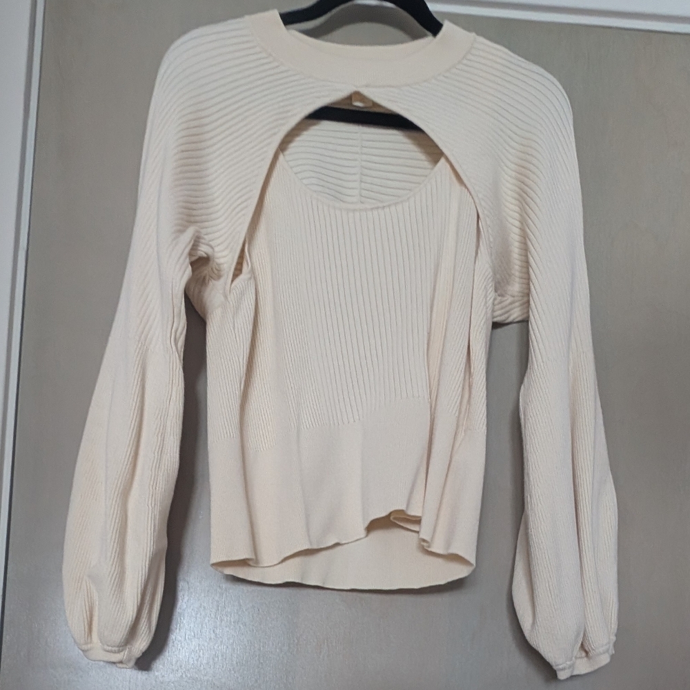 Anthropologie Maeve Ribbed Cream Top